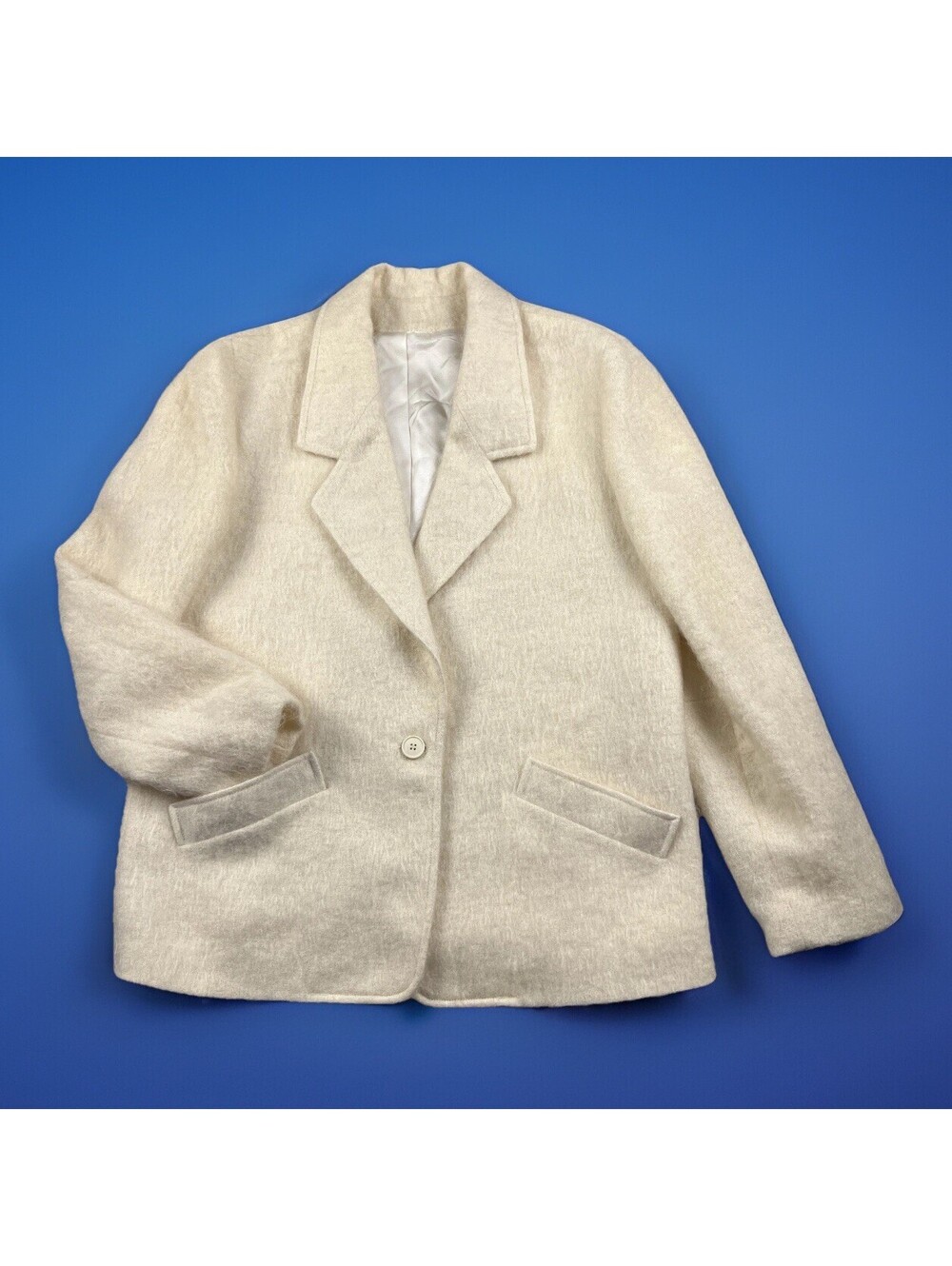 Vintage 1960s Lombardi Inc Fuzzy Mohair Jacket Ivory Blazer Women 12 Luxury‎